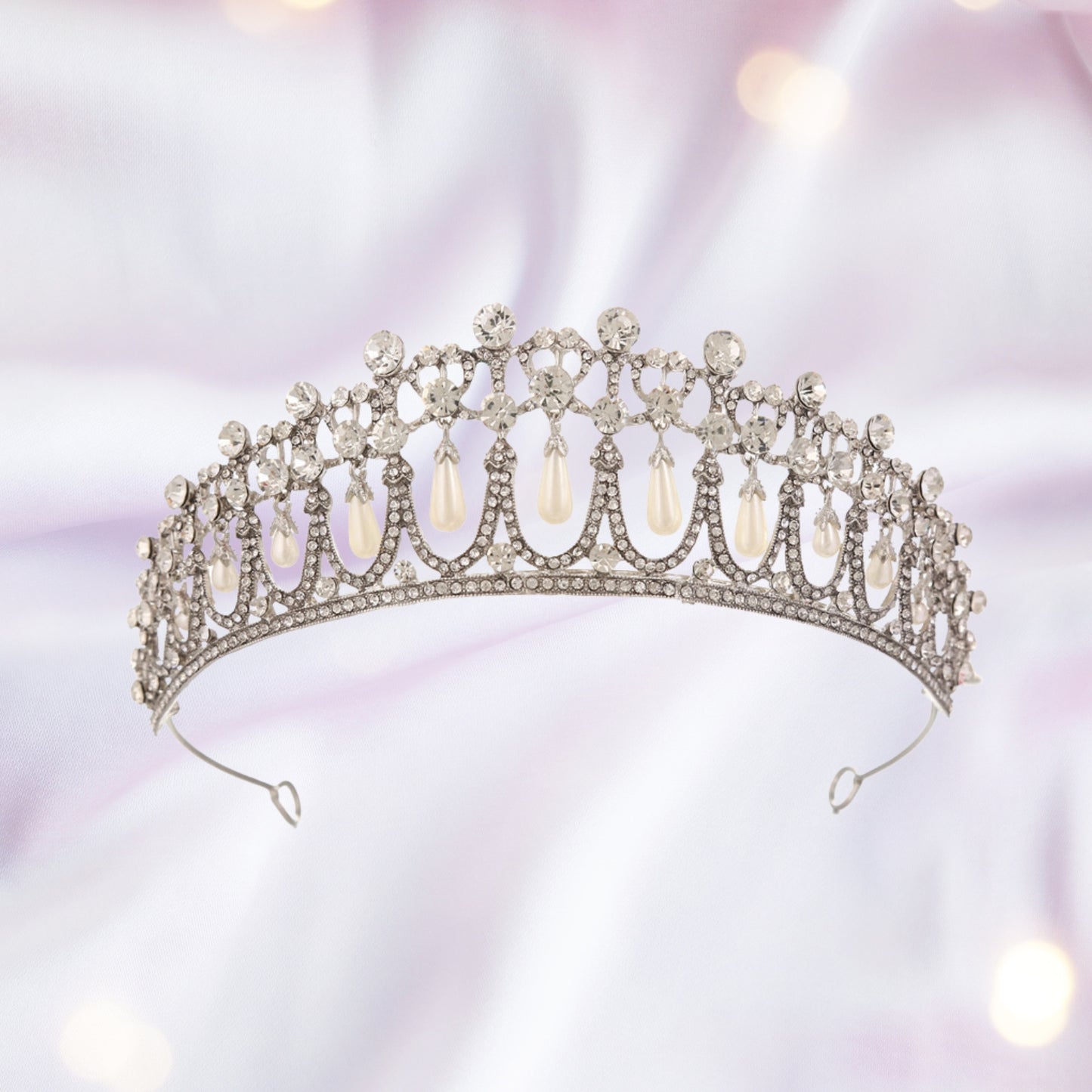 Princess Tiara for Women, Silver Pearl Diana Wedding Crown for Bride, Rhinestone Prom Costume Accessories for Birthday Party