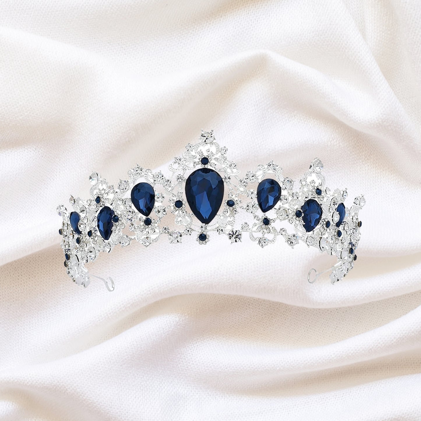 Blue Tiara Crown for Women, Frozen Elsa Princess Crown, Gothic Wedding Tiara for Bride, Black Crystal Hair Accessories for Birthday Quinceanera Pageant Prom