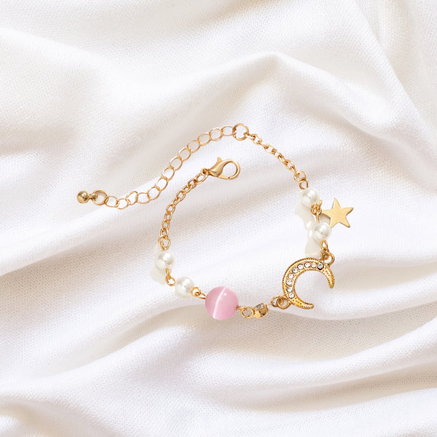 Moon Star Link Bracelet,Adjustable Link Chain | Sparkling Zirconia Bracelet for Women Girls
