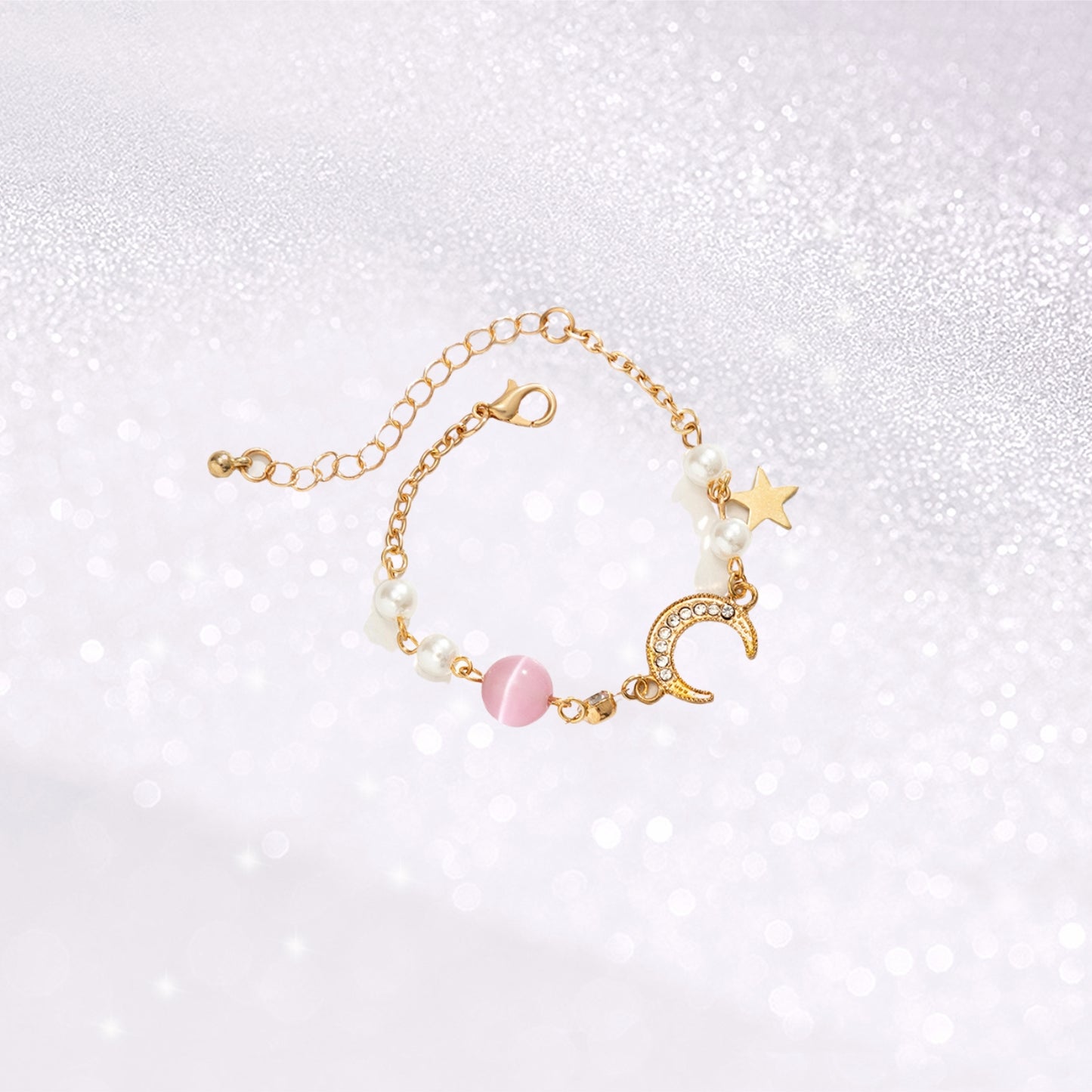 Moon Star Link Bracelet,Adjustable Link Chain | Sparkling Zirconia Bracelet for Women Girls