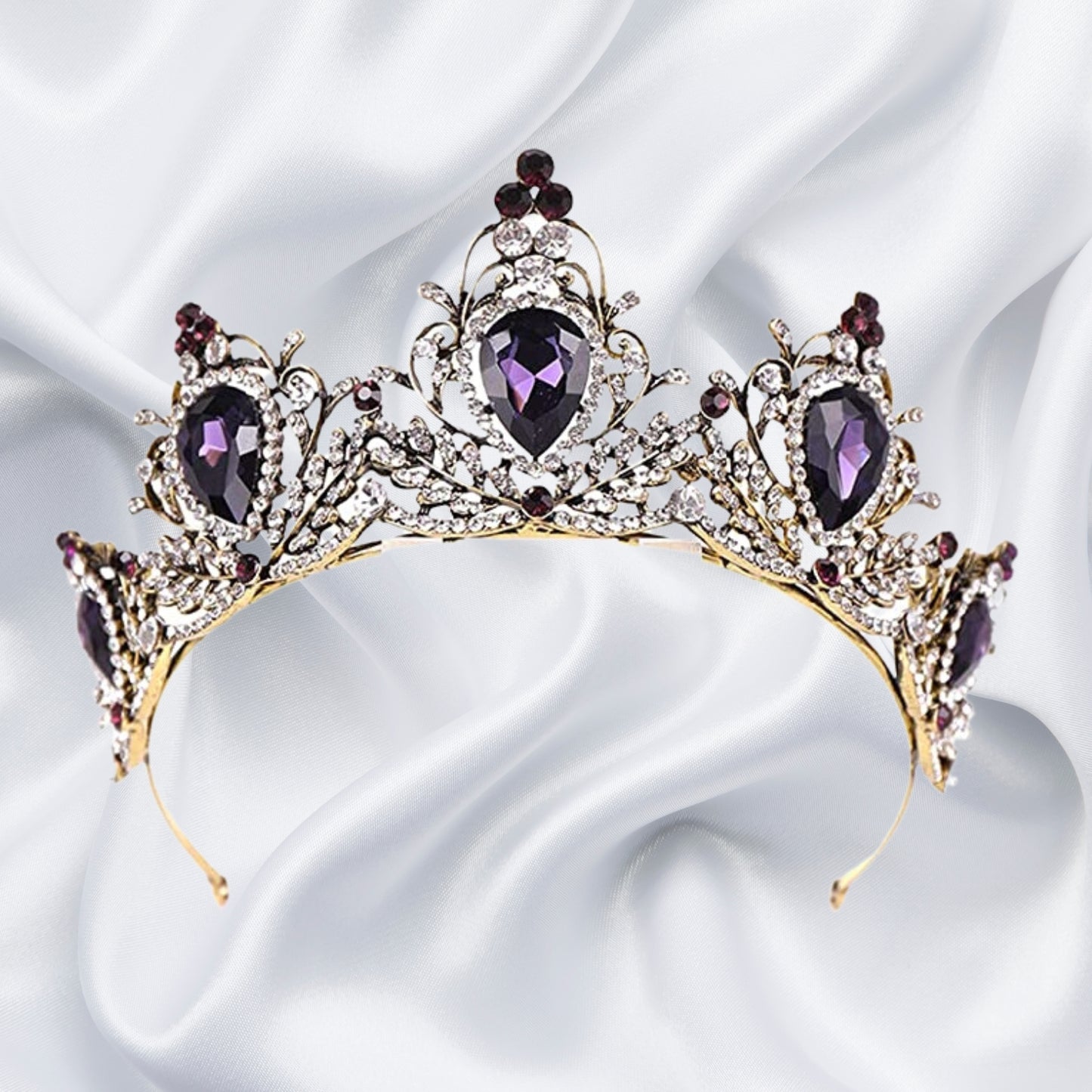 Baroque Wedding Crowns Purple Rhinestone Bridal Crown and Tiara Crystal Queen Crown Halloween Costume Party Hair Accessories for Women and Girls
