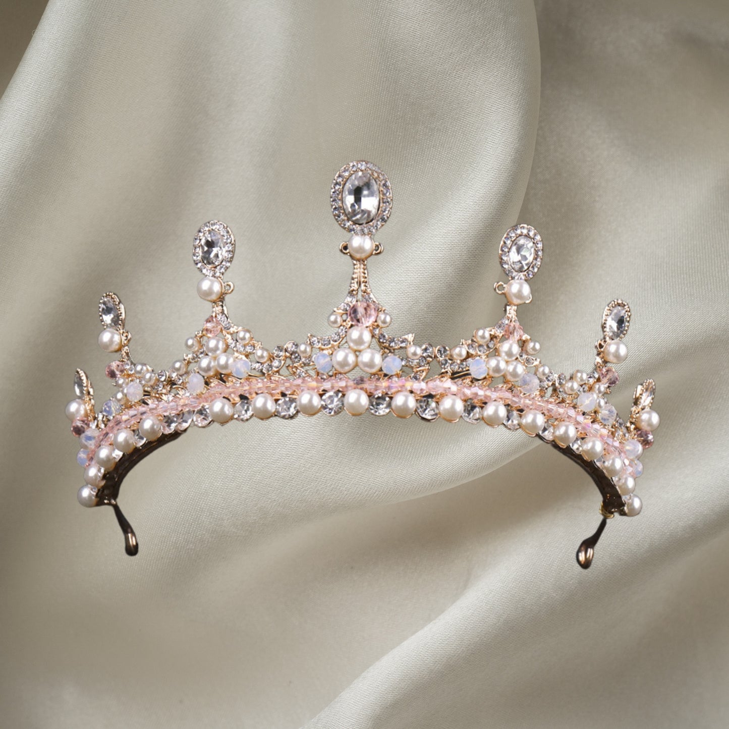 Prom Crown Pearl Rhinestone Tiara Pageant Queen Crown Wedding Hair Jewelry