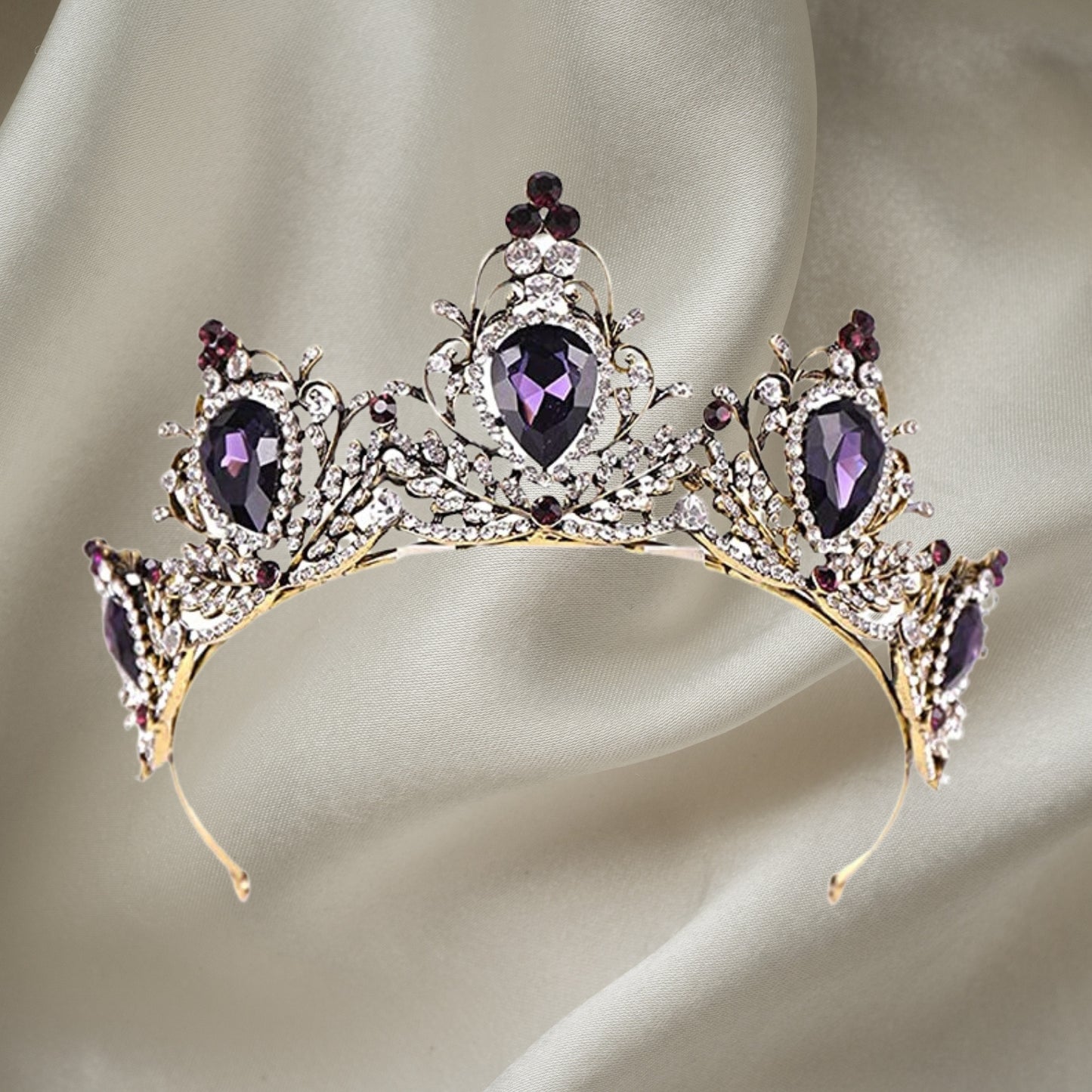 Baroque Wedding Crowns Purple Rhinestone Bridal Crown and Tiara Crystal Queen Crown Halloween Costume Party Hair Accessories for Women and Girls