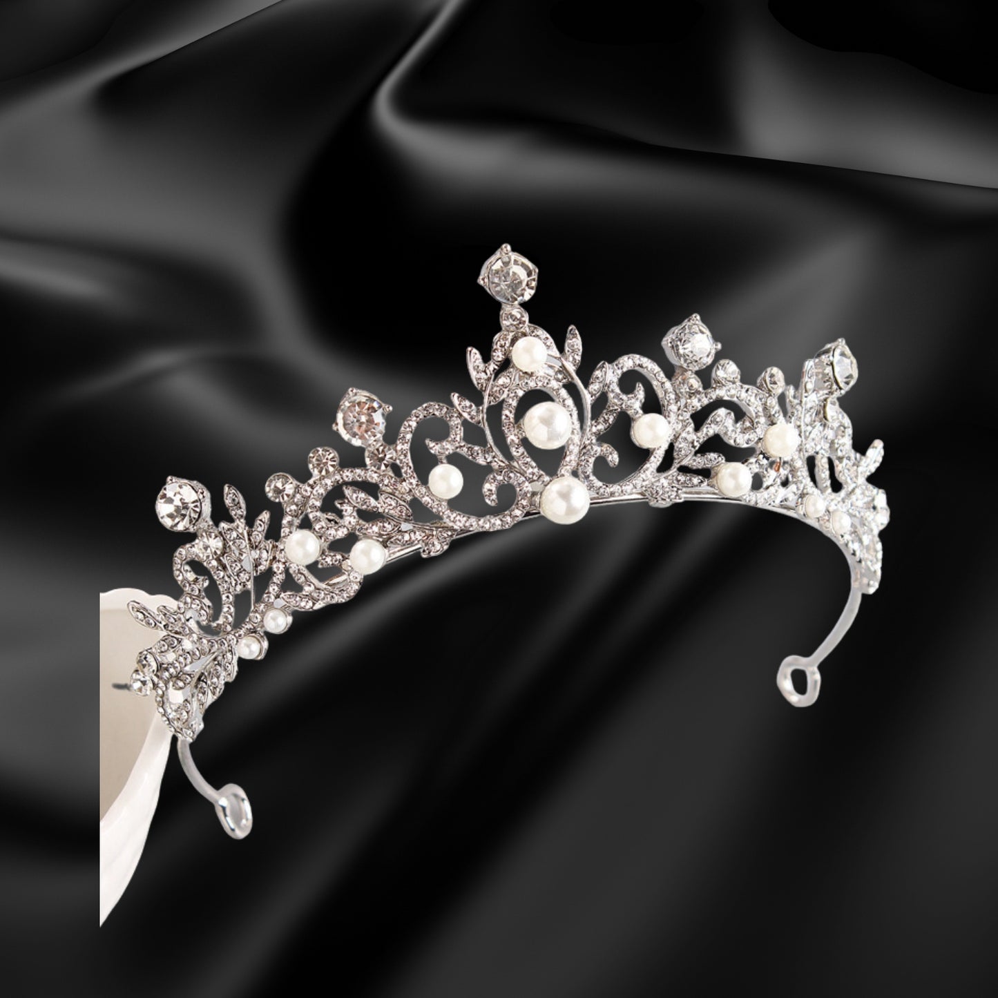 Pearl Silver Bridal Headband-Single Hair Band Tiara Flower Wedding Headpiece Jewelry