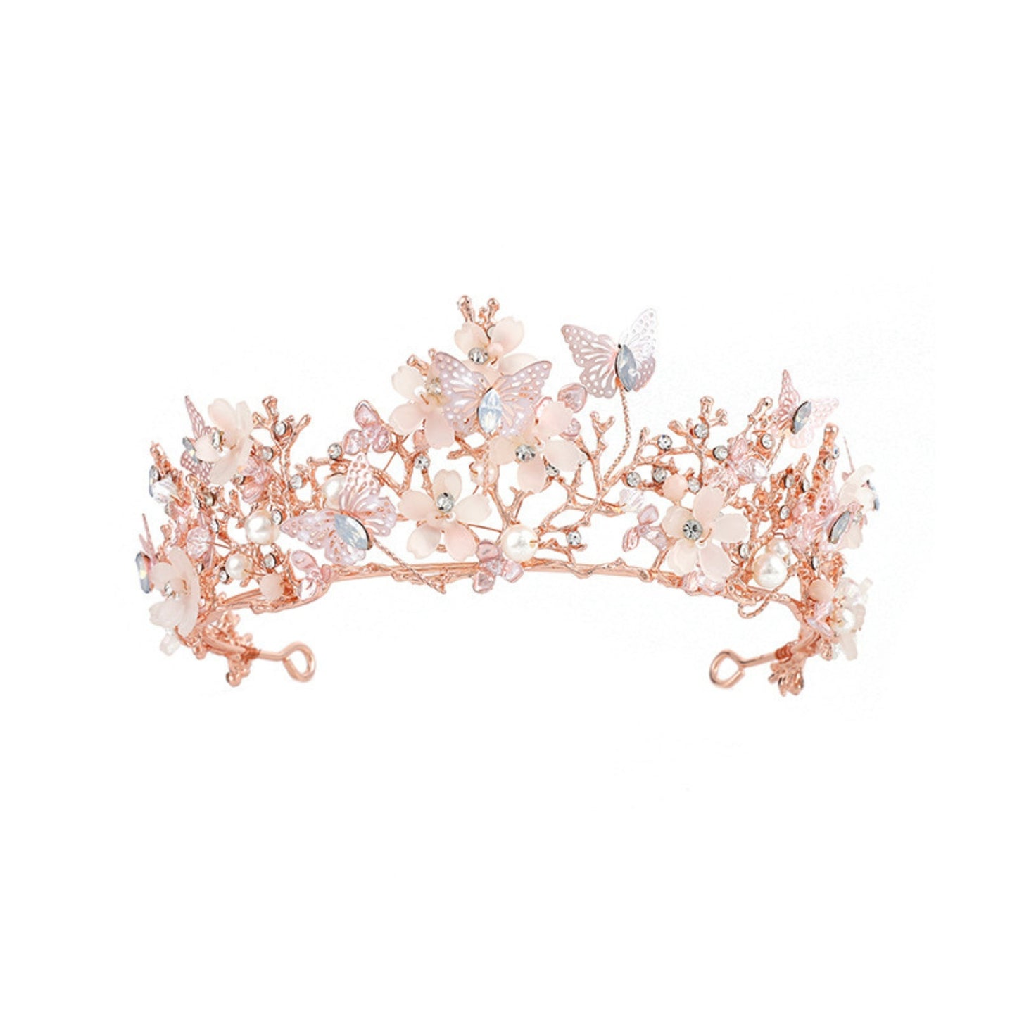 Pink Princess Tiaras for Girls, Birthday Crown for Girls Butterfly Princess Performance Disc Hair Model Catwalk Handmade Crystal Tiara