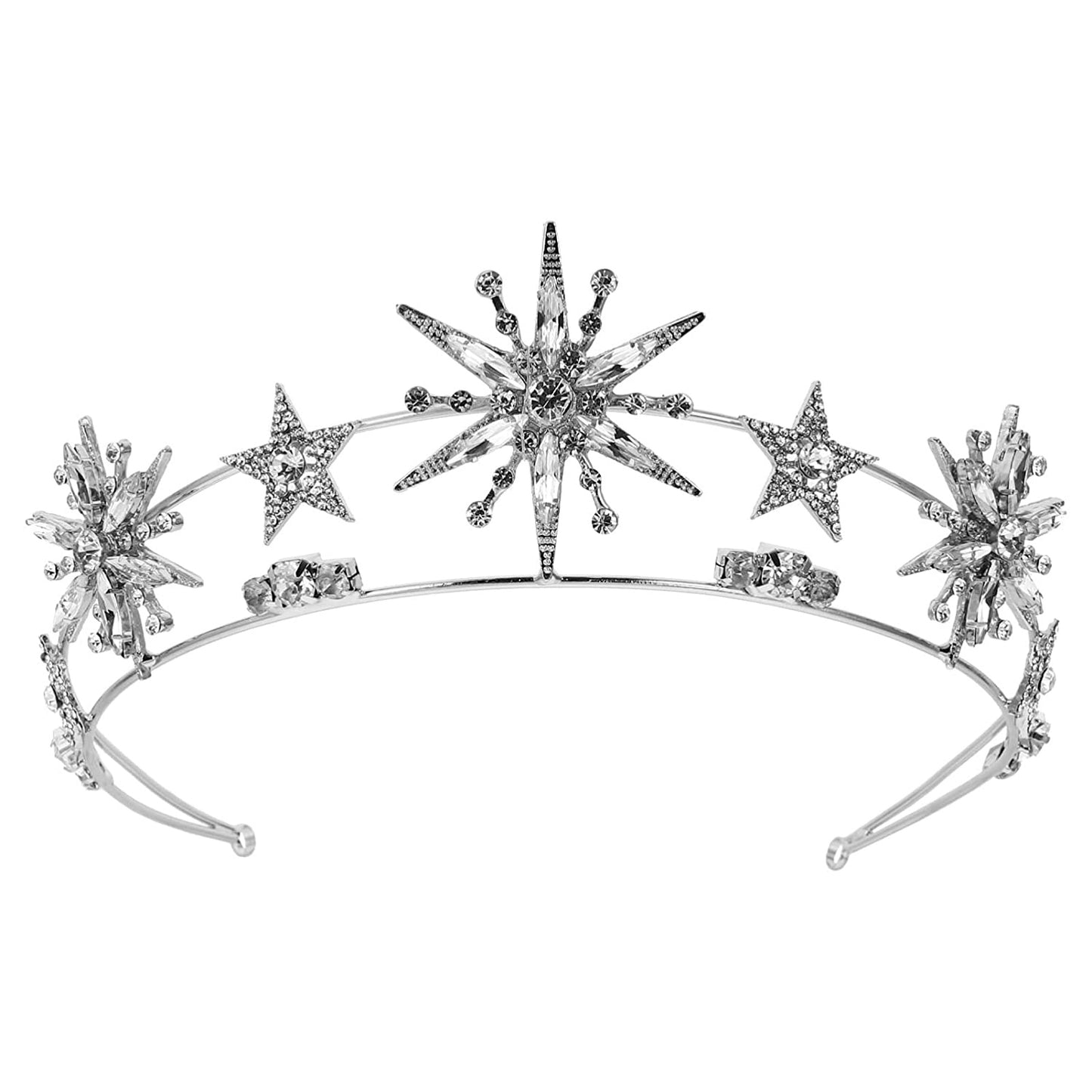 Star Crown Headbands for Women Teens Girls Birthday Wedding Silver Star Tiara Bridal Hair Pieces