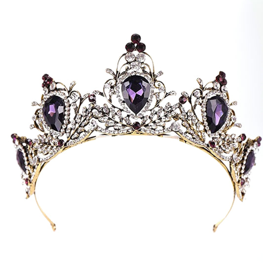 Baroque Wedding Crowns Purple Rhinestone Bridal Crown and Tiara Crystal Queen Crown Halloween Costume Party Hair Accessories for Women and Girls