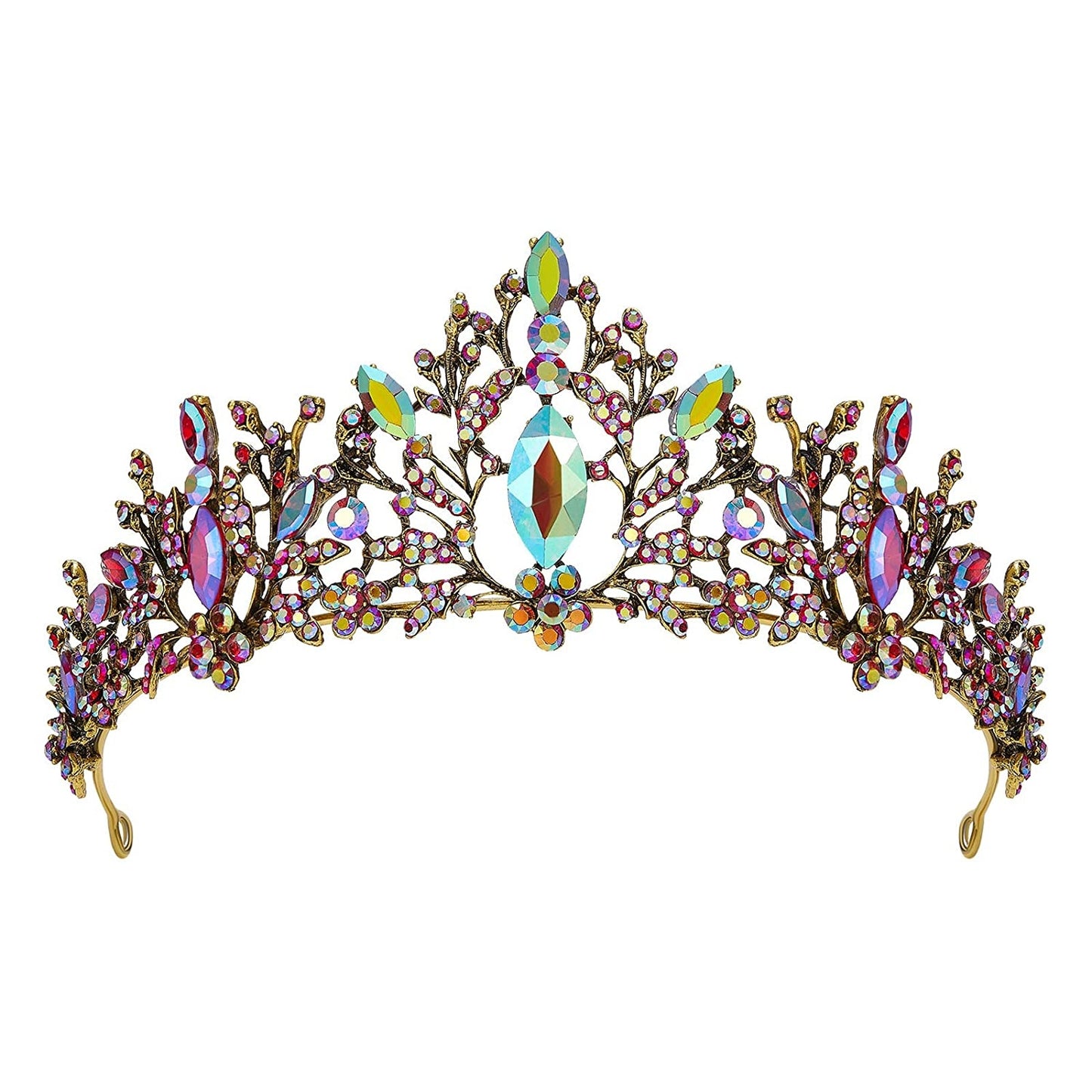 Tiaras and Crowns for Women, Iridescent Crystal Queen Crown, Multicolored Wedding Tiara for Bride, Metal Birthday Quinceanera Pageant Prom Headpieces