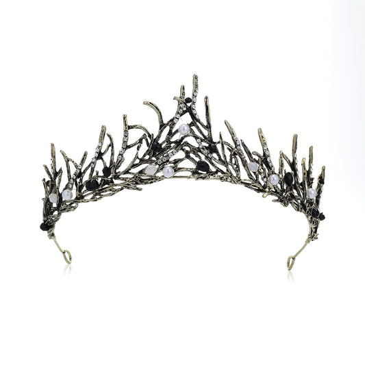 Baroque Black Crown Gothic Tiaras and Crowns Crystal Bridal Queen Headpiece Wedding Hair Accessories for Halloween Costume Party Prom