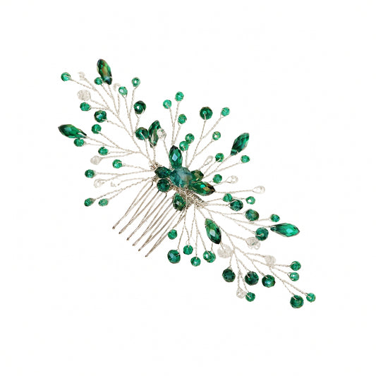 Bride Wedding Hair Comb Crystal Rhinestone Leaf Hair Piece Accessories for Women Girls