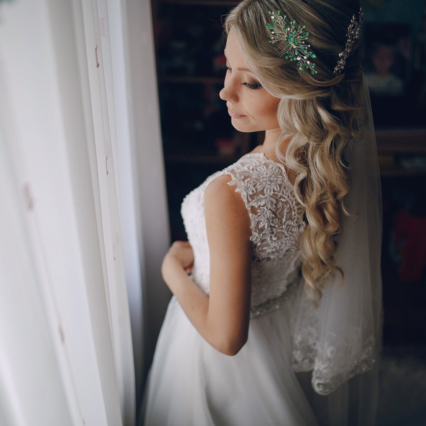 Bride Wedding Hair Comb Crystal Rhinestone Leaf Hair Piece Accessories for Women Girls
