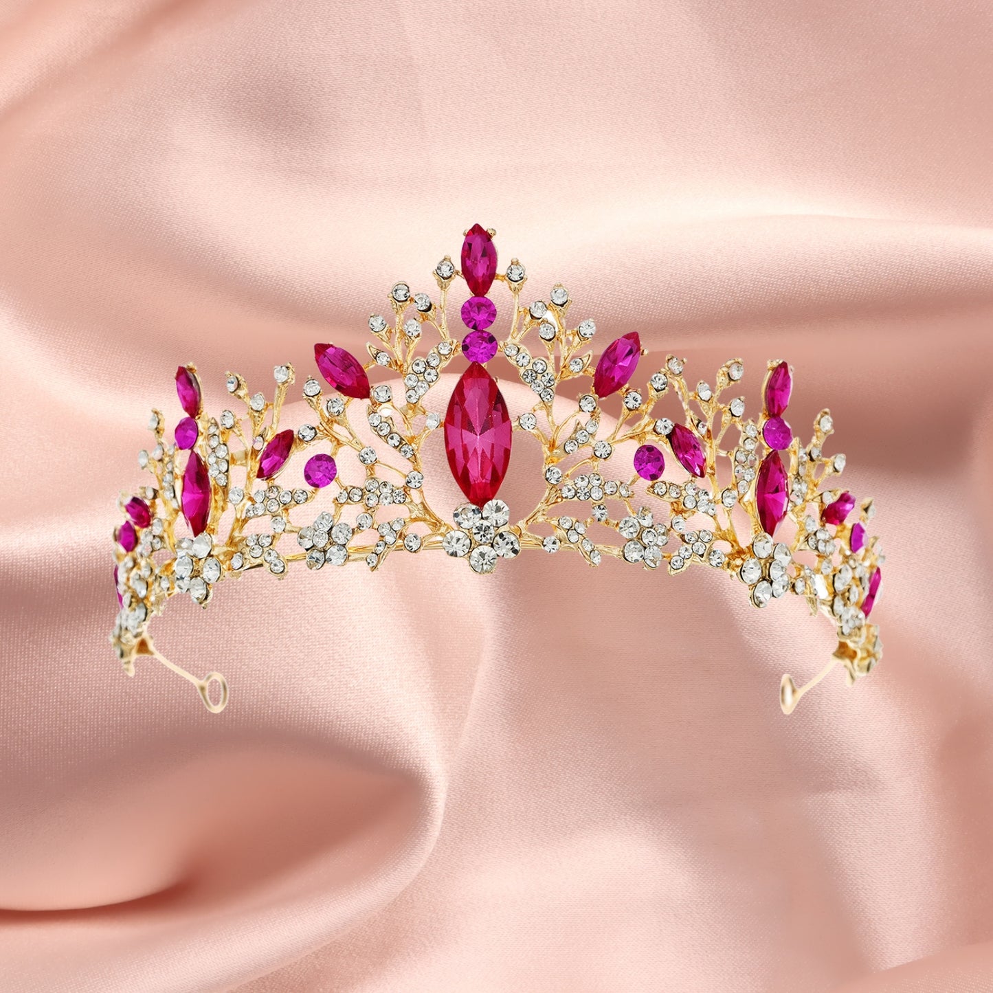 Princess Crowns for Women, Pink Rhinestone Birthday Tiaras for Girls Queen Crown Hair Accessories for Wedding Performance Prom Party