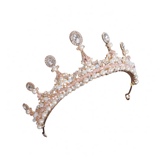 Prom Crown Pearl Rhinestone Tiara Pageant Queen Crown Wedding Hair Jewelry