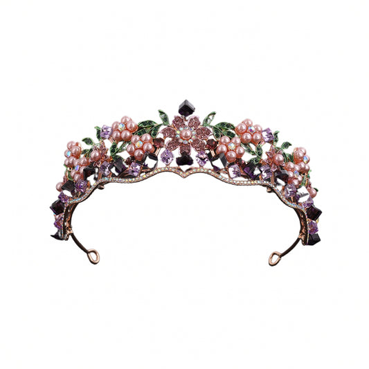 Baroque Queen Crown Tiara Crystal Tiaras And Crowns For Women Gold Wedding Tiara For Bride (Purple)