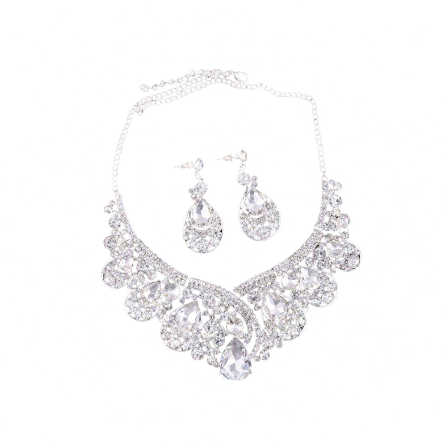 Crystal Necklace and Earrings Jewelry Set Gifts fit with Wedding Dress