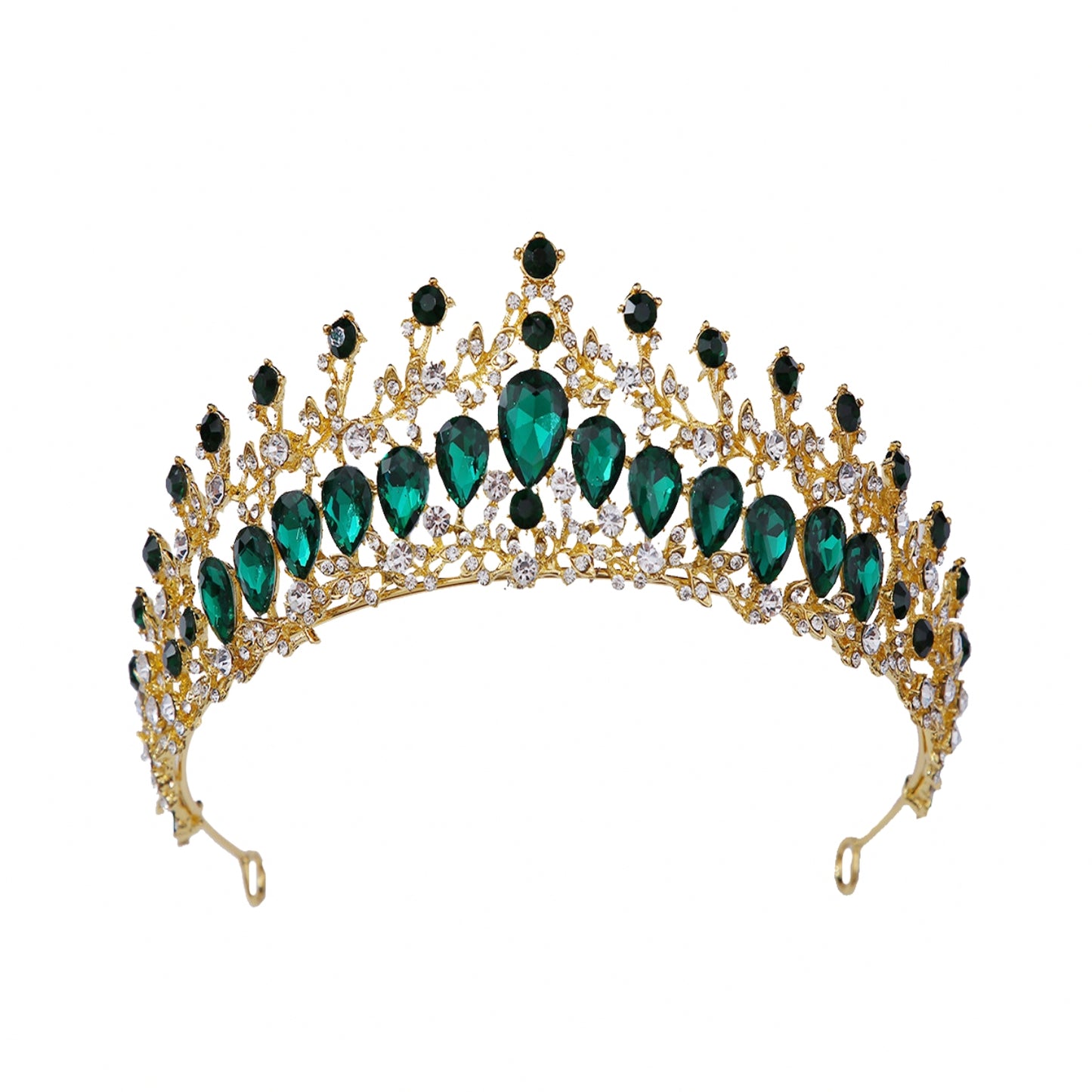 Baroque Crystal Tiara Crown Queen Tiaras And Crowns Gold Tiara For Women Wedding Crown For Bride (Green)