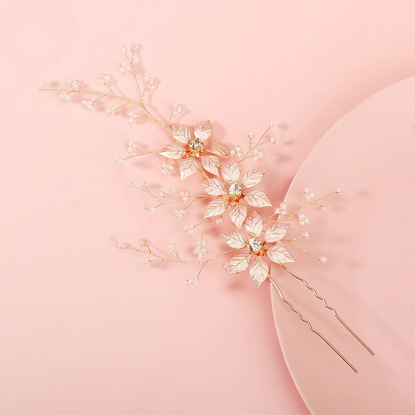 Bride Wedding Flower Hair Pins Bridal Pearl Hair Piece Crystal Hair Accessories for Women and Girls