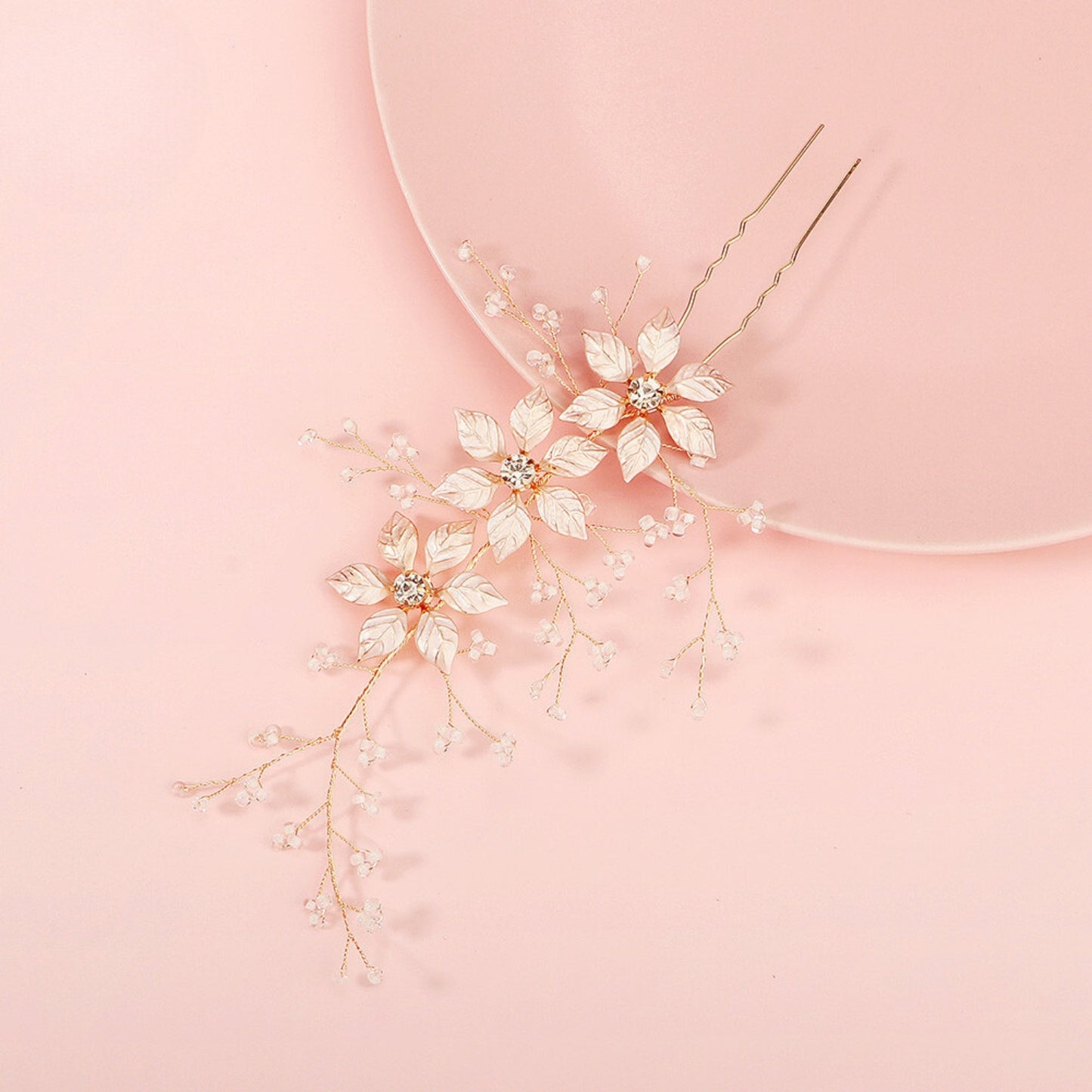 Bride Wedding Flower Hair Pins Bridal Pearl Hair Piece Crystal Hair Accessories for Women and Girls