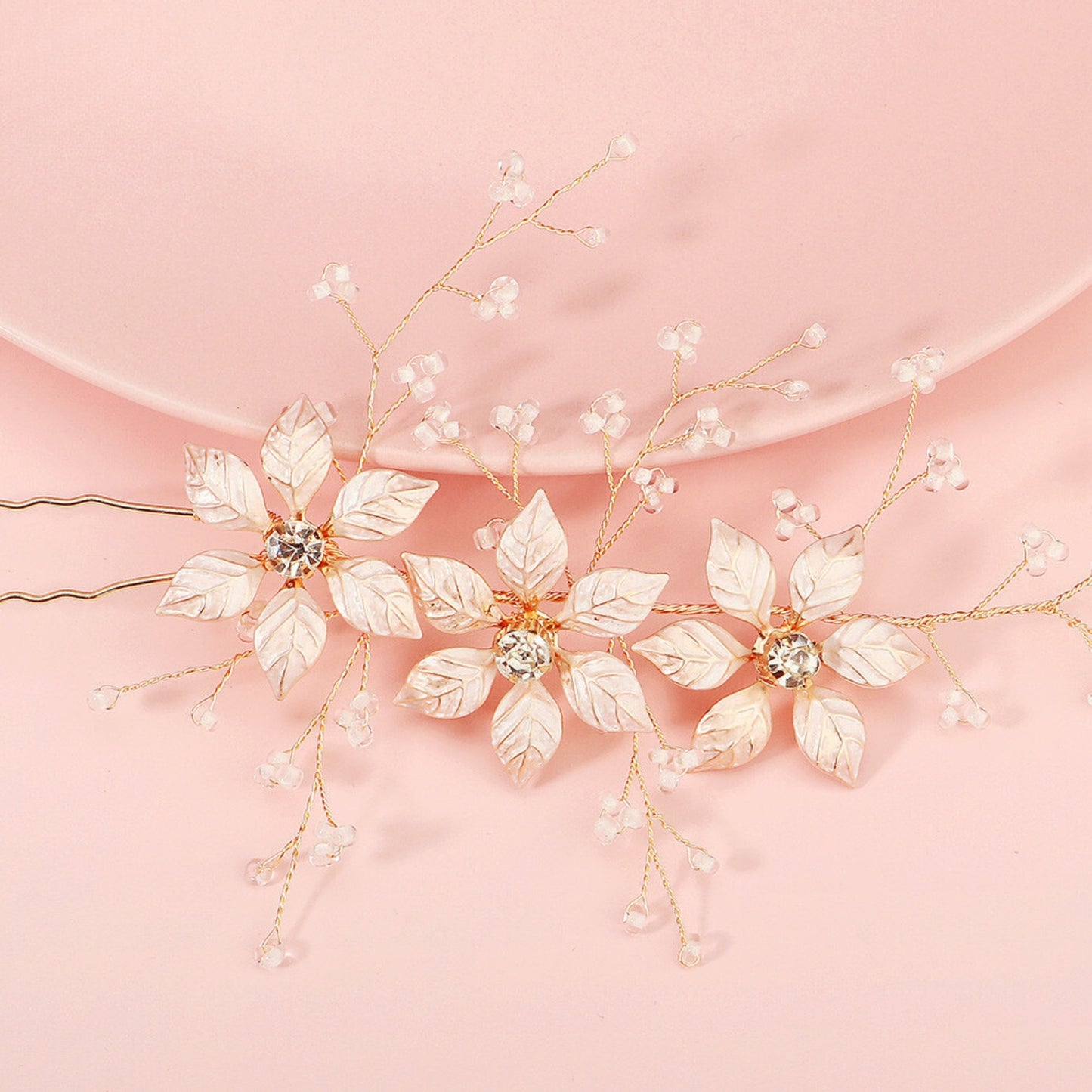 Bride Wedding Flower Hair Pins Bridal Pearl Hair Piece Crystal Hair Accessories for Women and Girls