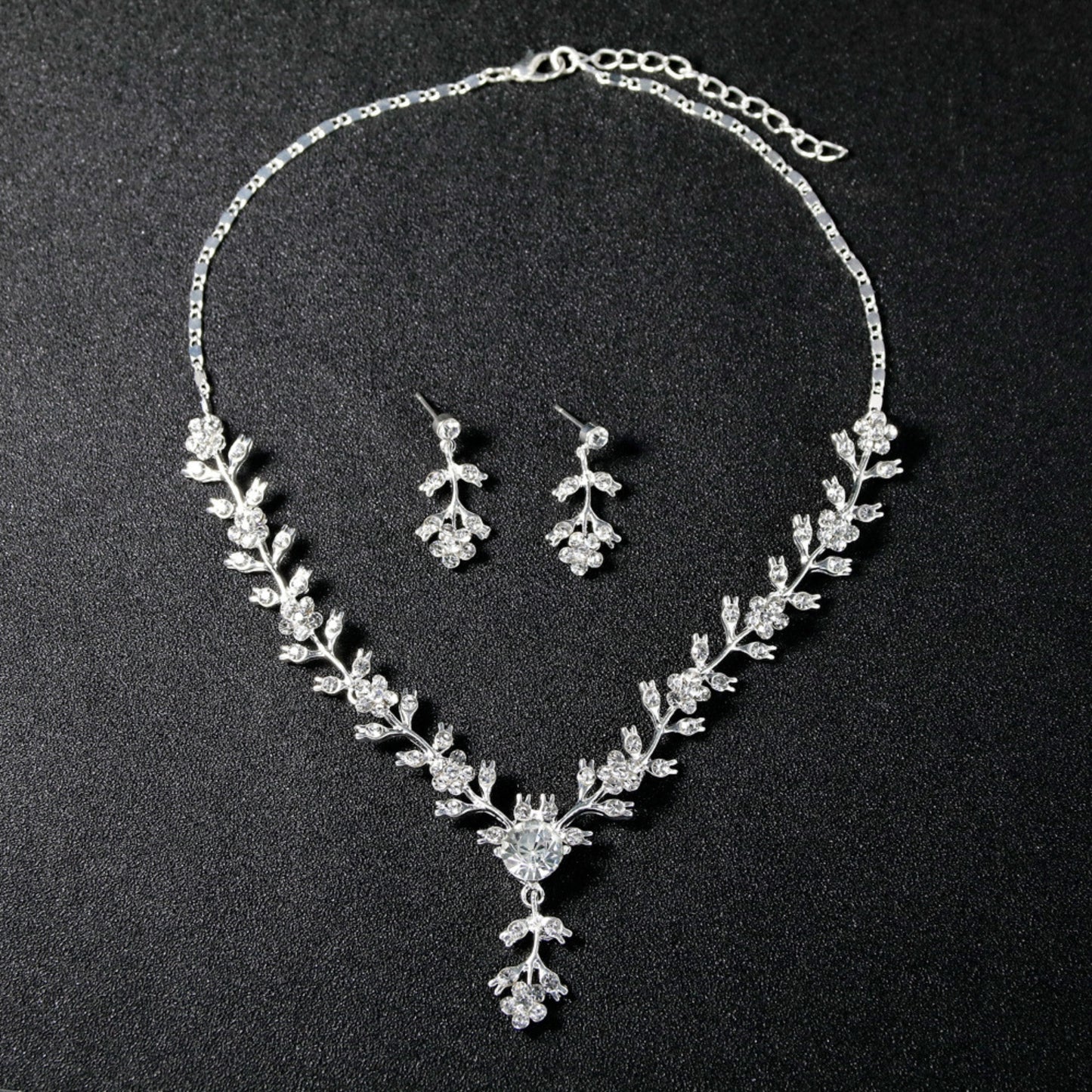 ewelry Set for Women, Necklace Dangle Earrings Bracelet Set, White Gold Plated Jewelry Set