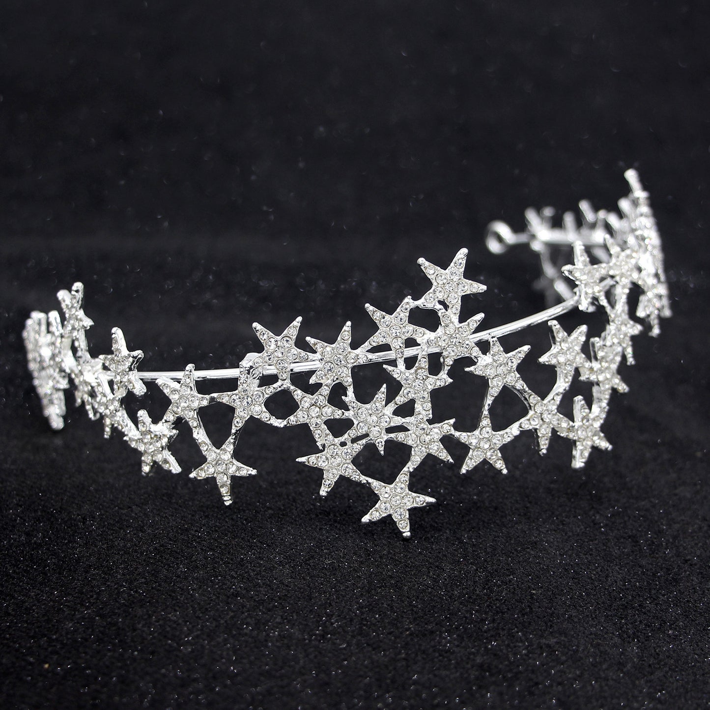 Bling Rhinestone Star Crown Headbands for Women Teens Girls Birthday Wedding Silver Star Tiara Bridal Hair Pieces