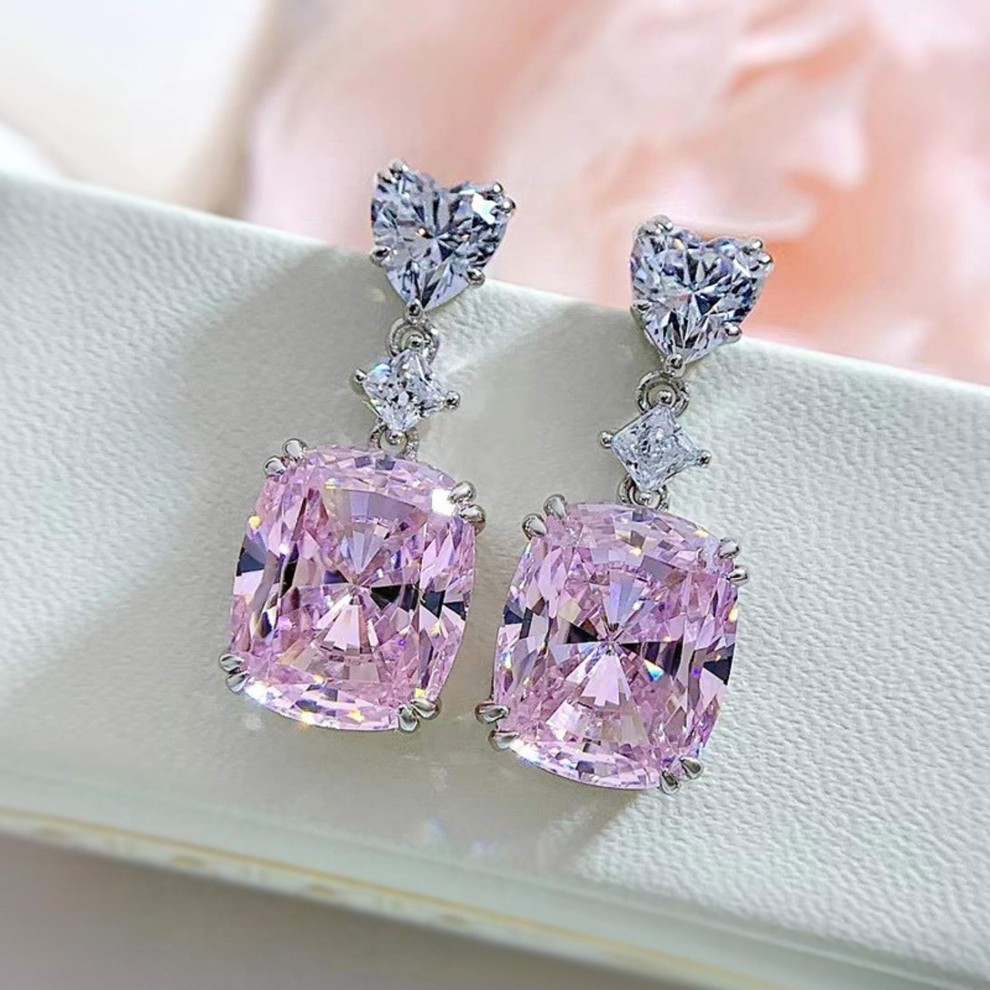 Rhinestone Drop Dangle Earrings Statement Crystal Dangling Earrings Rectangle Teardrop Chandelier Earrings for Women Girls