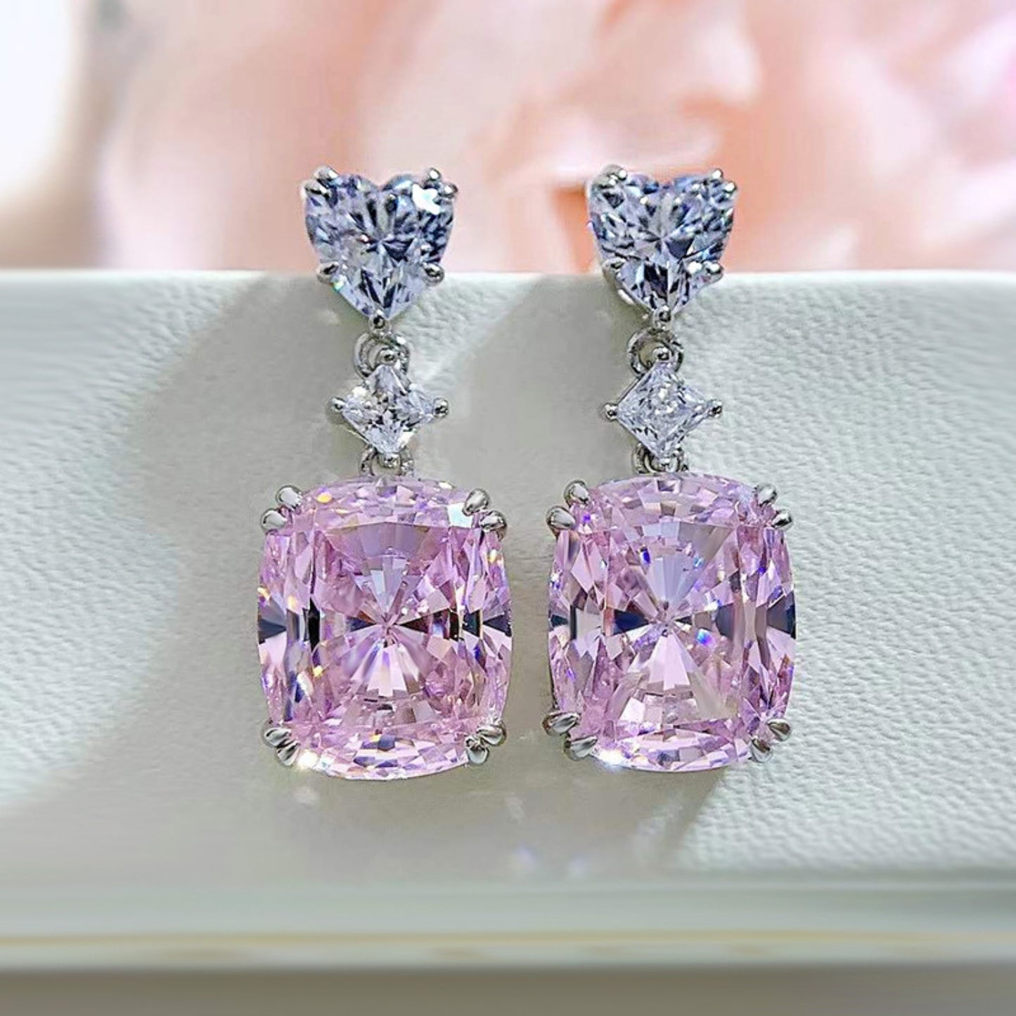 Rhinestone Drop Dangle Earrings Statement Crystal Dangling Earrings Rectangle Teardrop Chandelier Earrings for Women Girls