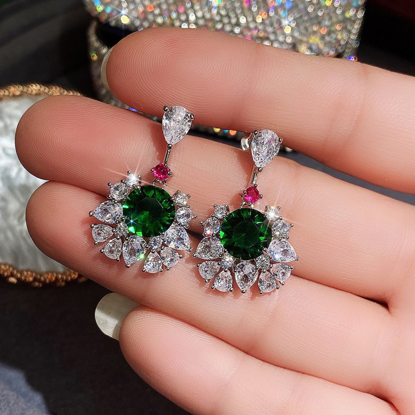 Rhinestone Statement Drop Dangle Earrings Long Colorful Crystal Bridal Wedding Teardrop Chandelier Earrings for Women Prom Pageant