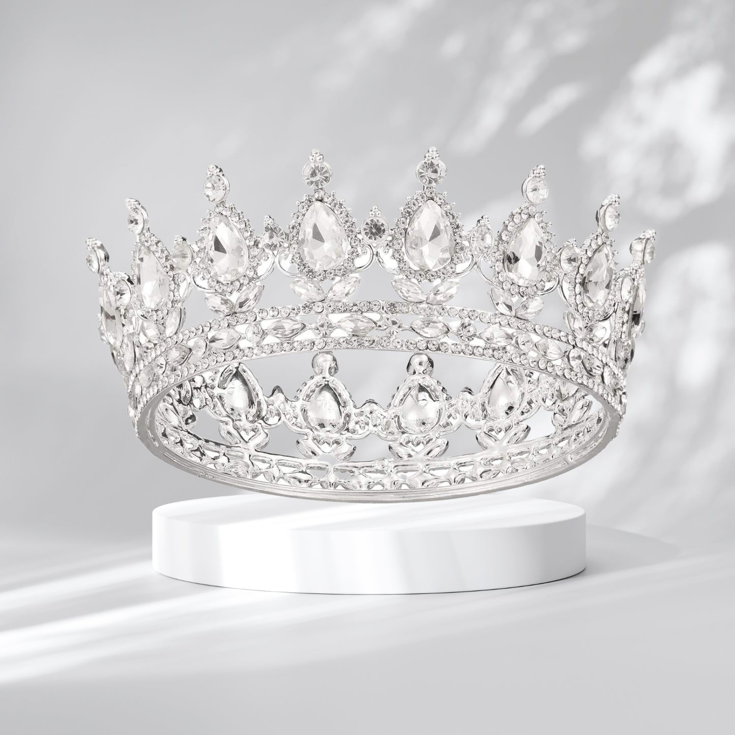 Full Round Crowns for Women Rhinestone Rhinestone Wedding Silver Queen Crown for Bridal Women Pageant Hair Accessories