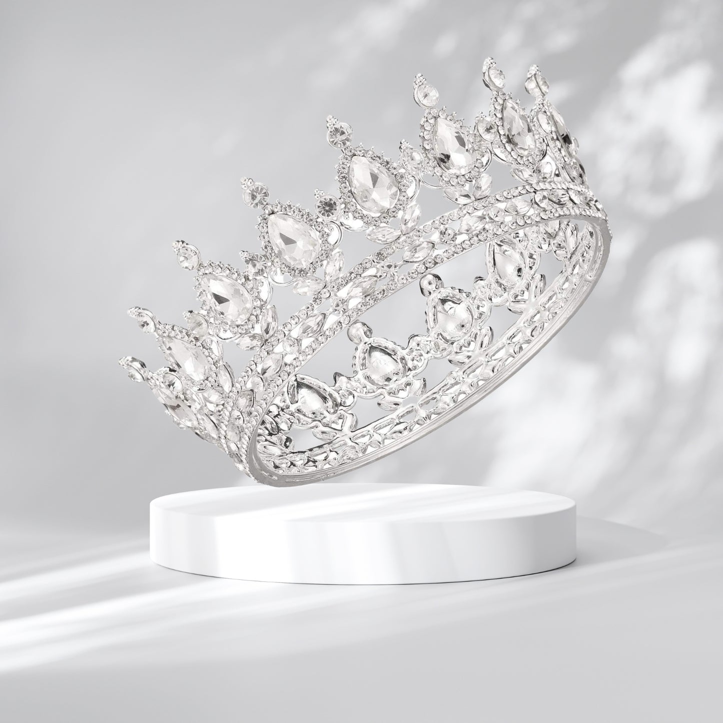 Full Round Crowns for Women Rhinestone Rhinestone Wedding Silver Queen Crown for Bridal Women Pageant Hair Accessories