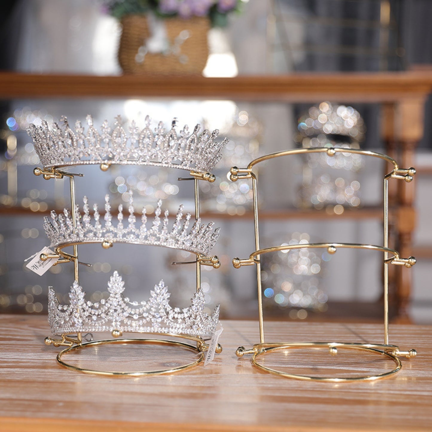 Crown Necklace Three-tier Stand Rack Jewelry Holder Girls Home Hair Bride Ties Layer Headband Hairband for Tree Organizer and Accessories Women Band Golden