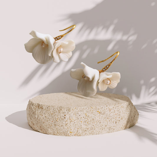 Boho Rose Petal Dangle Earrings - Long Drop Flower Earrings - Statement Exaggerated Floral Tassel Earrings