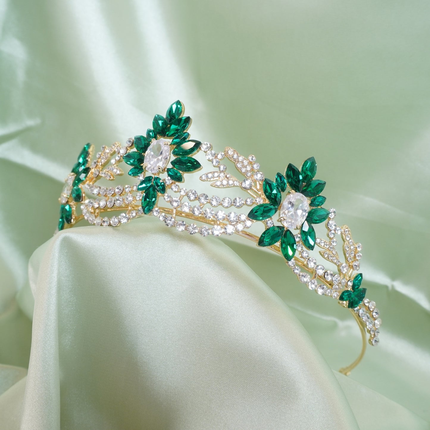 Queen Crystal Crown Bridal Tiaras and Crowns for Women, Crystal Crown Vintage Princess Tiara Rhinestone Green