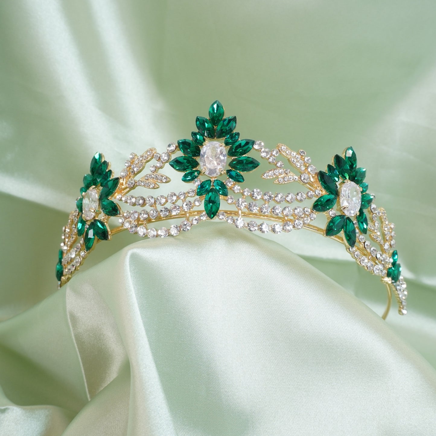 Queen Crystal Crown Bridal Tiaras and Crowns for Women, Crystal Crown Vintage Princess Tiara Rhinestone Green